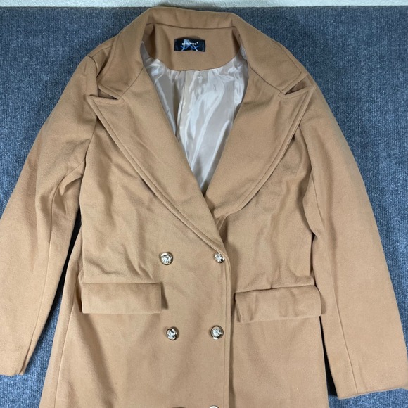 RVHSWDS Camel Double Breasted Long Trench Coat Women's Size XL Winter Casual - Picture 3 of 11